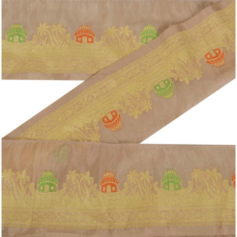 Sanskriti Vintage 1 Yd Sari Border Woven Trim Sewing Brown Craft Decor Lace