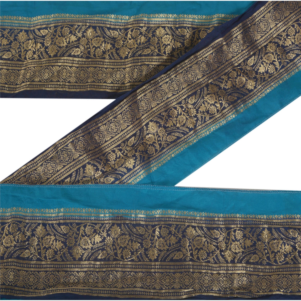Sanskriti Vintage 1 Yd Trim Sari Border Brocade Craft Sewing Blue 2.5"W Lace
