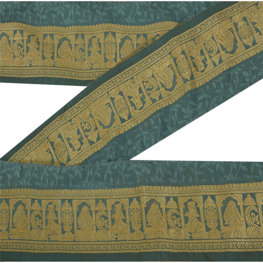 Sanskriti Vintage 1 Yd Sari Border 2.2"W Woven Baluchari Trim Sewing Blue Lace