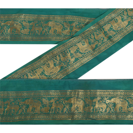 Sanskriti Vintage 1 Yd Trim Grøn Sari Kant Vævet Brokade Håndværk Syblonde