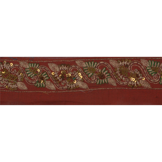 Санскрити Винтаж Сари Кайма 1 Ярд Ремесло Темно-Красная Отделка Ручной Работы Бисером Шитье Кружева