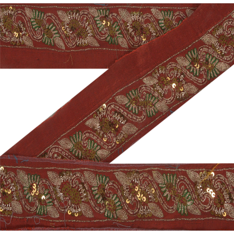 Sanskriti Vintage Sari Border 1 Yd Craft Dark Red Trim Hand Beaded Sewing Lace