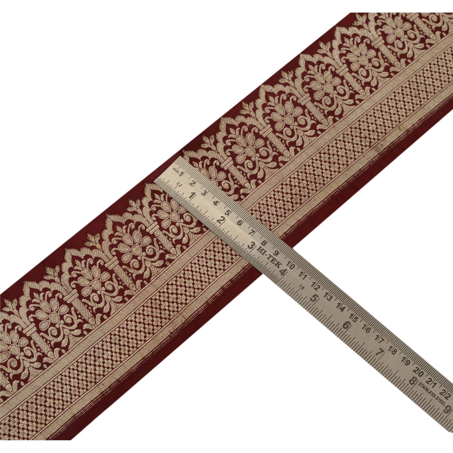 Sanskriti Vintage Brun Sari Kant 3,5" B Brokade 1 Yd Håndværkskant Syblonde