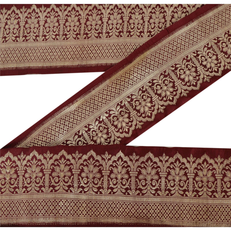 Sanskriti Vintage Brown Sari Border 3.5"W Brocade 1 Yd Craft Trim Sewing Lace