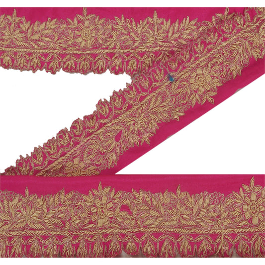 Sanskriti Vintage Sari Border Craft Pink Trim Håndbroderet Syning 1 Yard Blonde