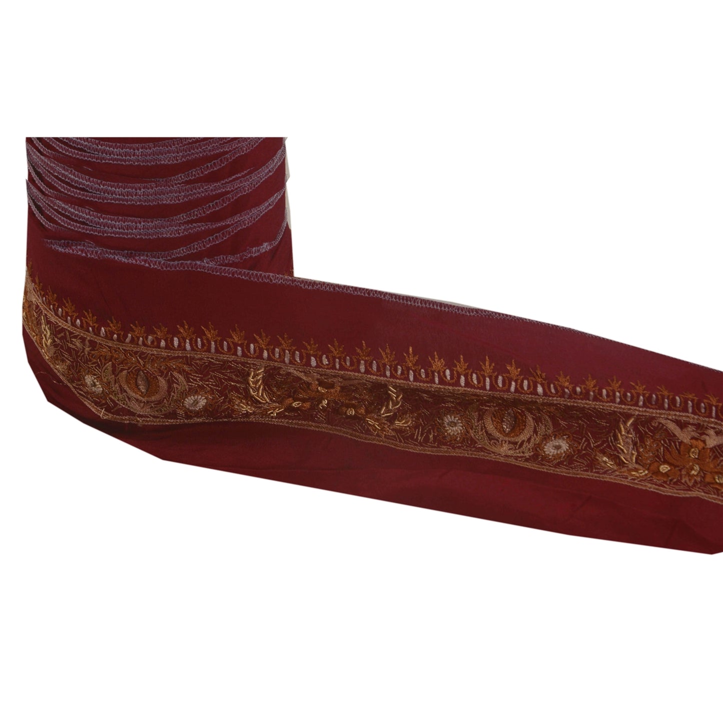 Sanskriti Vintage Sari Border 1 Yd Craft Dark Red Trim Hand Beaded Sewing Lace