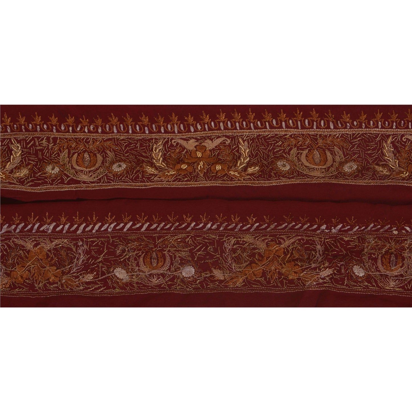 Sanskriti Vintage Sari Border 1 Yd Craft Dark Red Trim Hand Beaded Sewing Lace