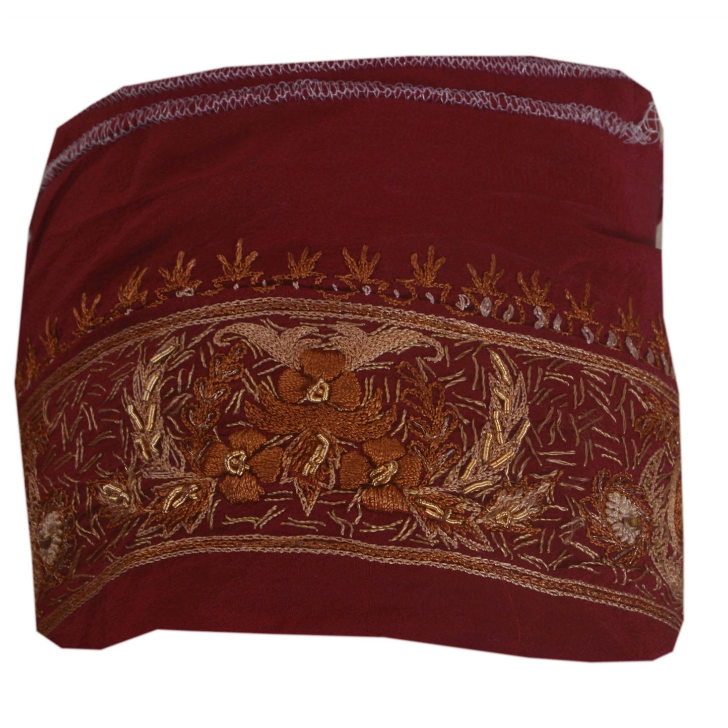 Sanskriti Vintage Sari Border 1 Yd Craft Dark Red Trim Hand Beaded Sewing Lace