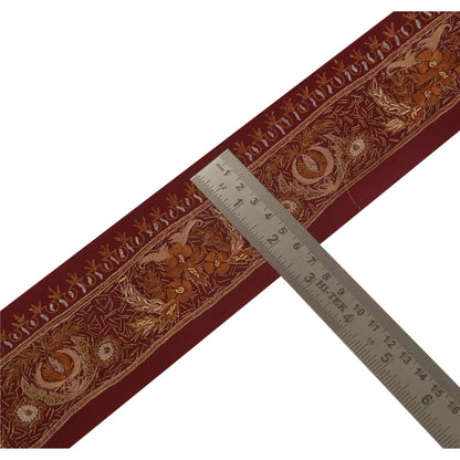 Sanskriti Vintage Sari Border 1 Yd Craft Dark Red Trim Hand Beaded Sewing Lace