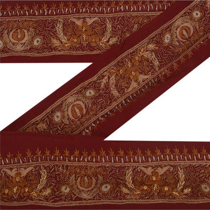 Sanskriti Vintage Sari Border 1 Yd Craft Dark Red Trim Hand Beaded Sewing Lace