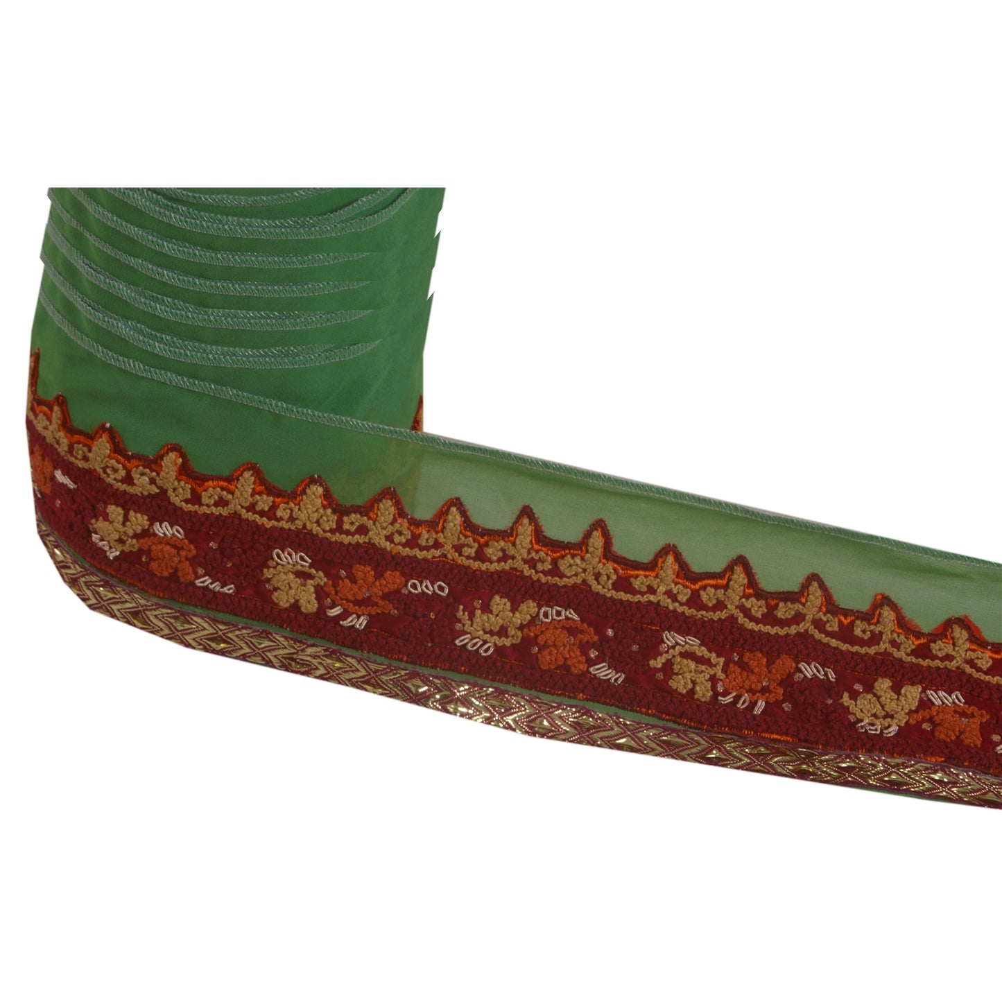 Sanskriti Vintage Sari Border 1 Yd Craft Green Trim Hand Beaded Sewing Lace
