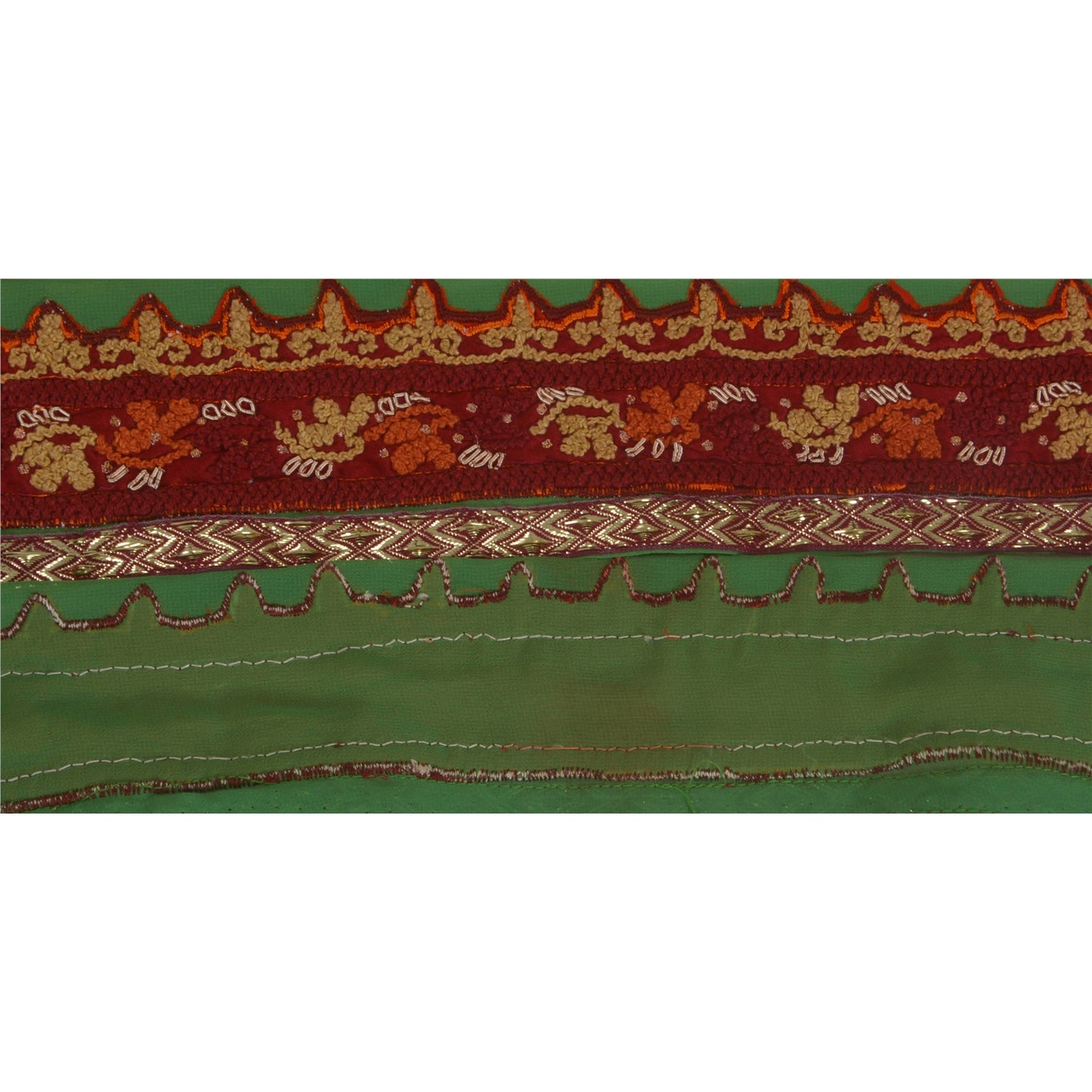 Sanskriti Vintage Sari Border 1 Yd Craft Green Trim Hand Beaded Sewing Lace