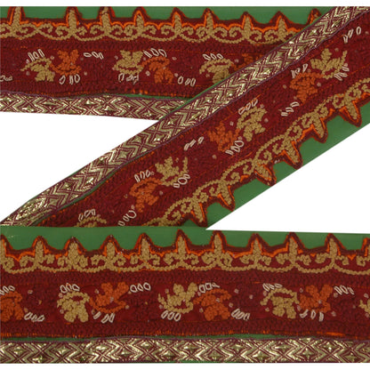 Sanskriti Vintage Sari Border 1 Yd Craft Green Trim Hand Beaded Sewing Lace