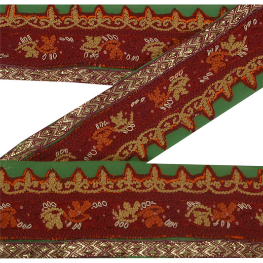 Sanskriti Vintage Sari Border 1 Yd Craft Green Trim Hand Beaded Sewing Lace
