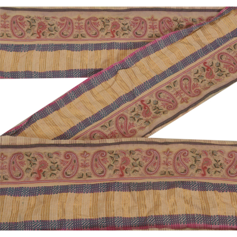 Sanskriti Vintage Saree/Sari Border Cream Embroidered 1 Yd Craft Trim Decor Lace