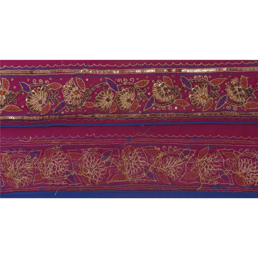 Санскрити Винтаж Сари Кайма 1 Ярд Ремесло Фиолетовый Отделка Ручной Работы Бисером Шитье Кружева