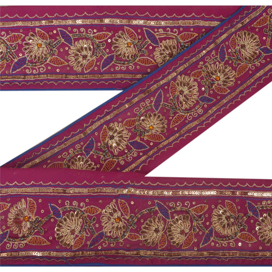 Санскрити Винтаж Сари Кайма 1 Ярд Ремесло Фиолетовый Отделка Ручной Работы Бисером Шитье Кружева
