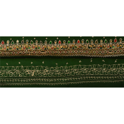 Sanskriti Vintage Green Sari Border Hand Beaded Craft Trim 1 Yd Kundan Lace