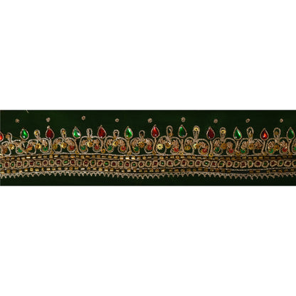 Sanskriti Vintage Green Sari Border Hand Beaded Craft Trim 1 Yd Kundan Lace
