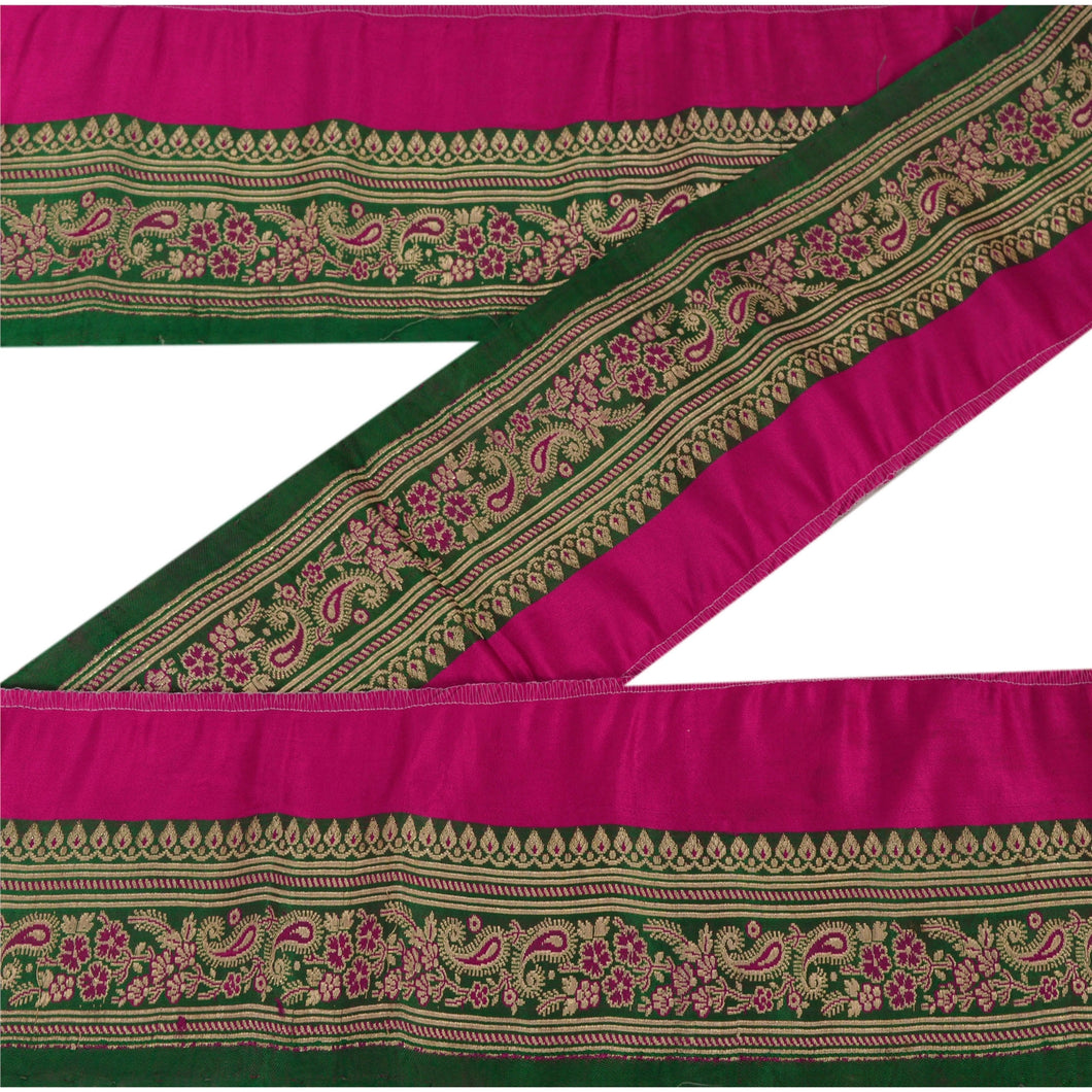 Sanskriti Vintage 2 YD Trim Green Sari Border Woven Brocade Craft Sewing Lace