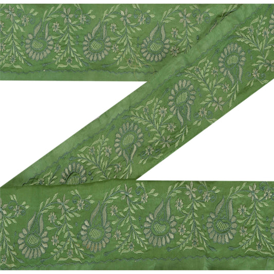 Sanskriti Vintage 1 Yd Sari Border Embroidered Sewing Craft Green Decor Lace