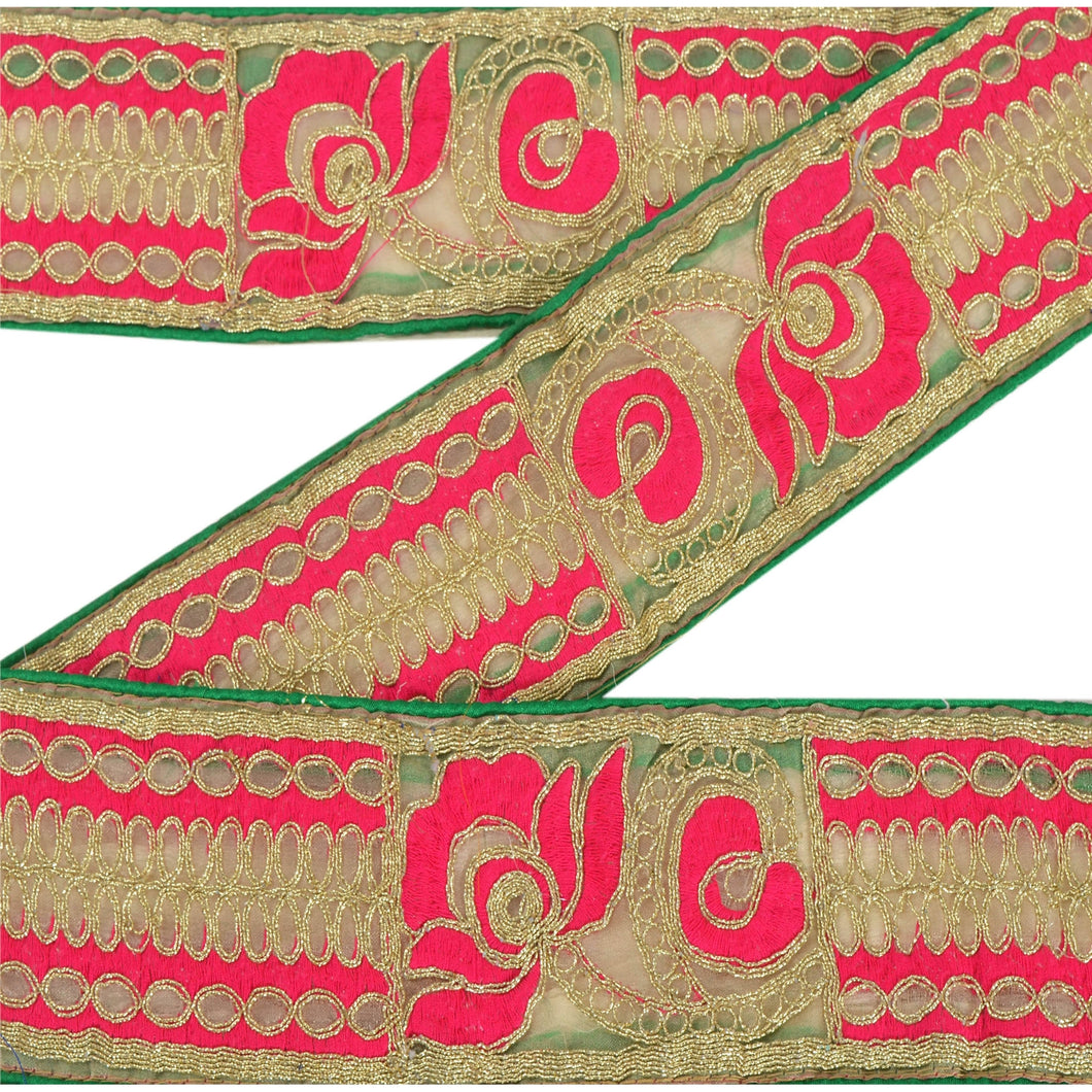 Sanskriti Vintage 8 YD Sari Border Embroidered Sewing Craft Golden Decor Lace