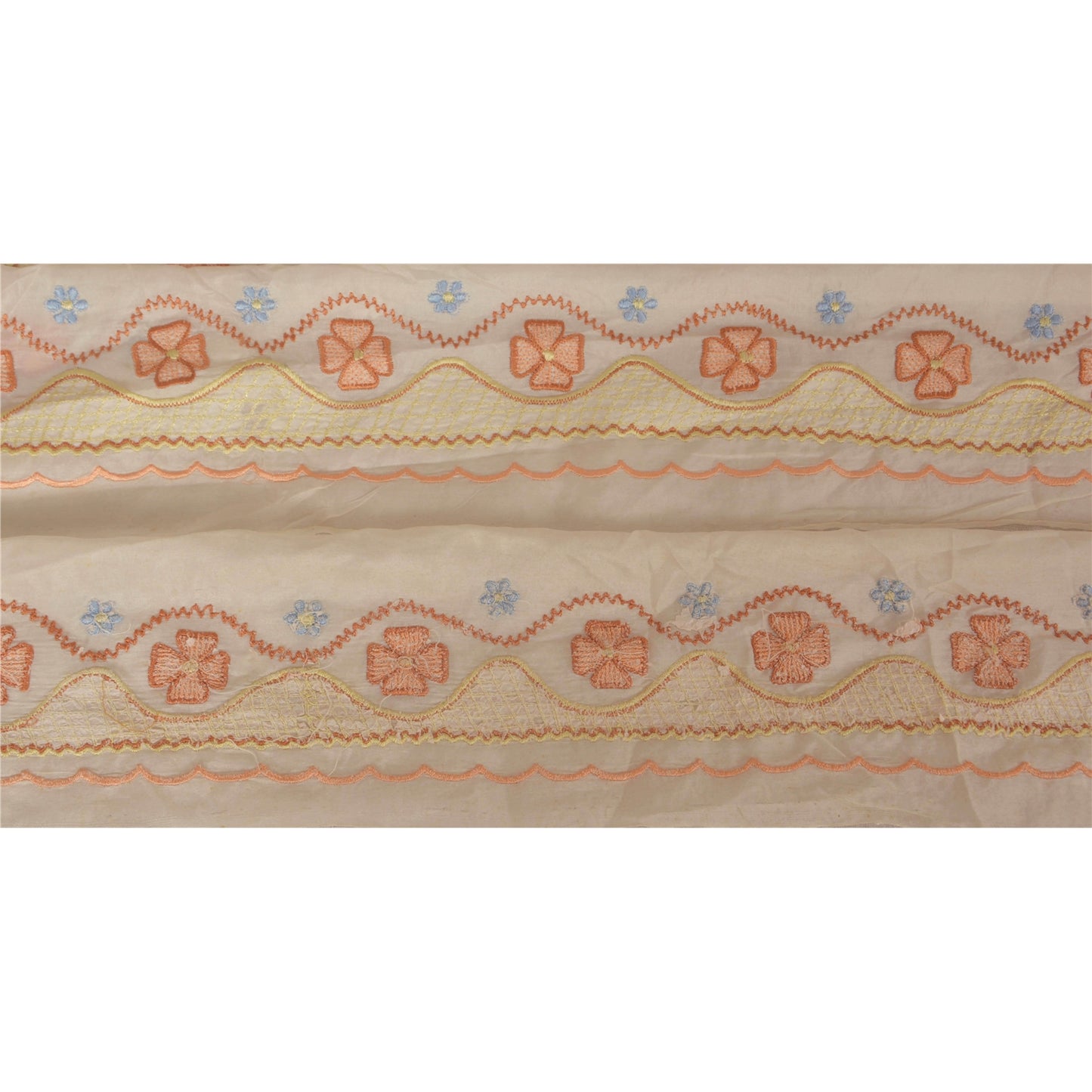 Sanskriti Vintage Cream Sari Border Embroidered Craft Trim Sewing 1 Yd Lace