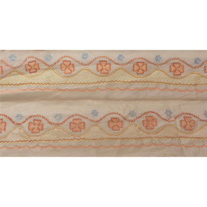 Sanskriti Vintage Cream Sari Border Embroidered Craft Trim Sewing 1 Yd Lace
