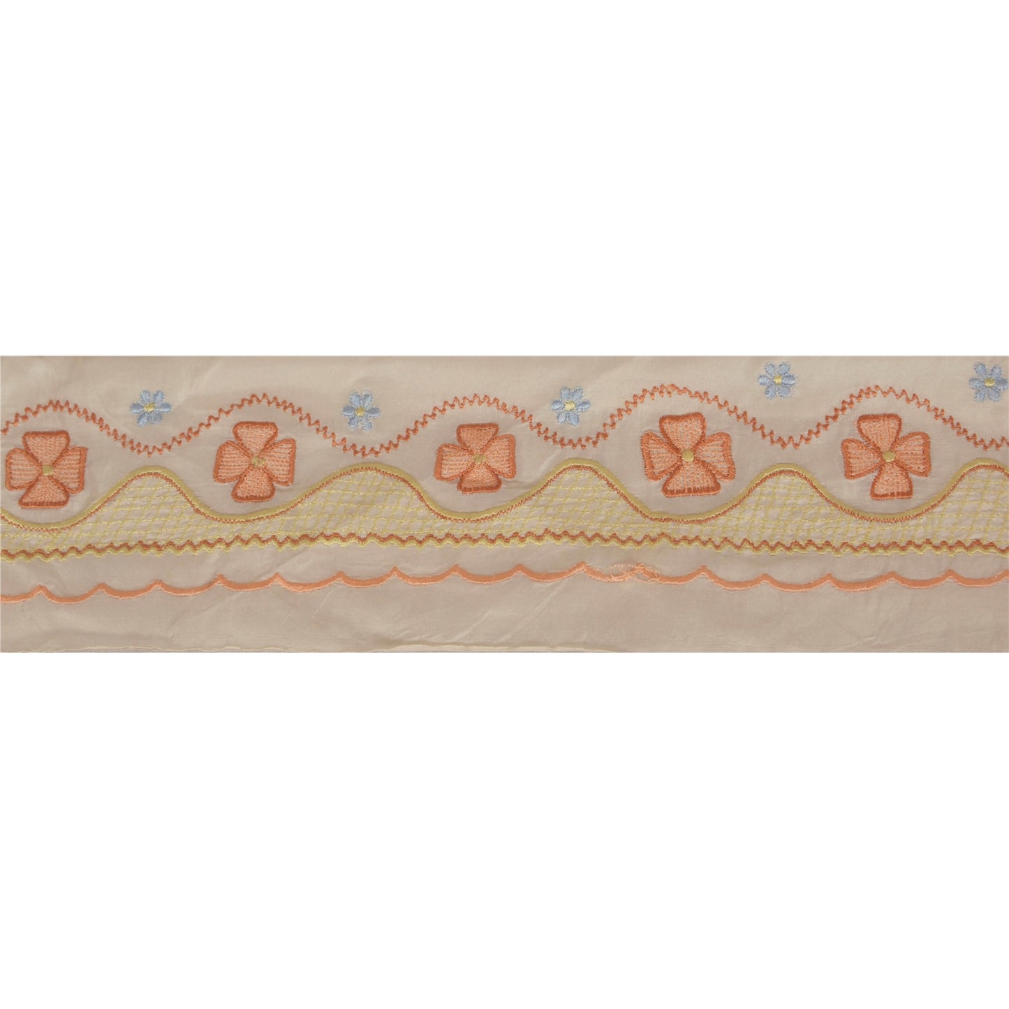 Sanskriti Vintage Cream Sari Border Embroidered Craft Trim Sewing 1 Yd Lace