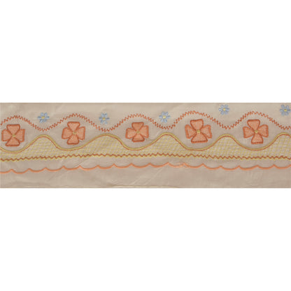 Sanskriti Vintage Cream Sari Border Embroidered Craft Trim Sewing 1 Yd Lace