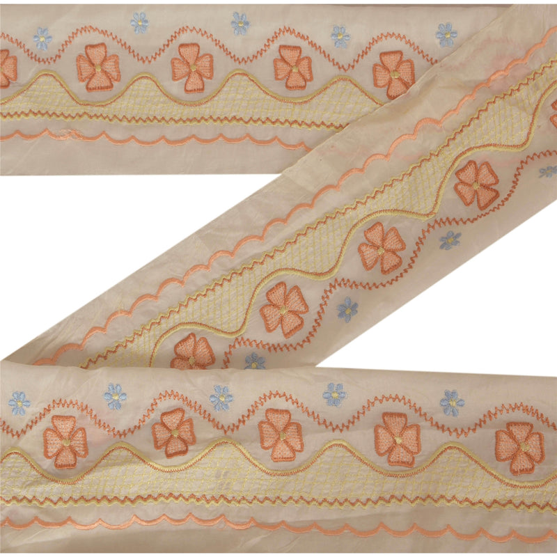 Sanskriti Vintage Cremefarvet Sari Kant Broderet Håndværkskant Syning 1 Yard Blonde