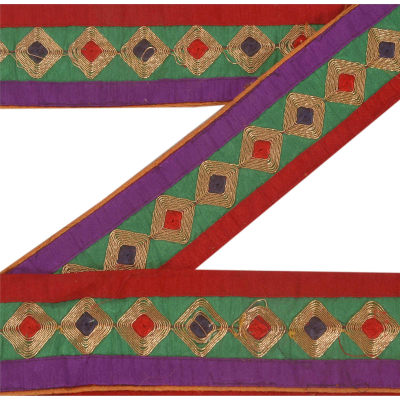 Sanskriti Vintage Sari Border Craft Multi Color Trim Embroidered 1 Yd Lace
