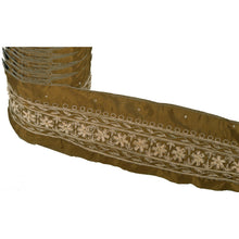 Load image into Gallery viewer, Sanskriti Vintage Green Sari Border Hand Beaded Craft Trim 5 YD Zardozi Lace
