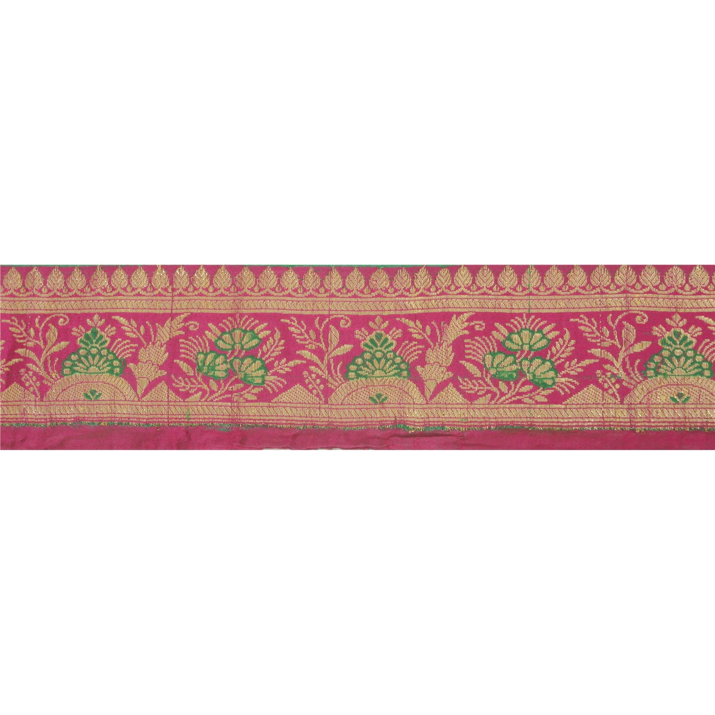 Sanskriti Vintage Pink Sari Border Brocade Craft 2.5"W Trim Sewing 1 Yd Lace