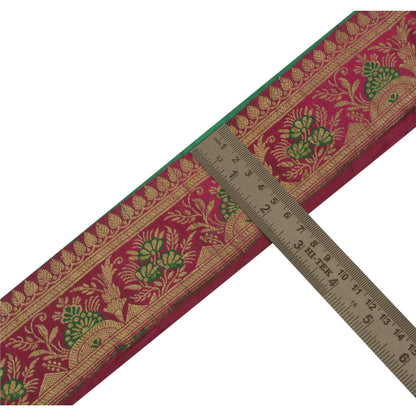 Sanskriti Vintage Pink Sari Border Brocade Craft 2.5"W Trim Sewing 1 Yd Lace