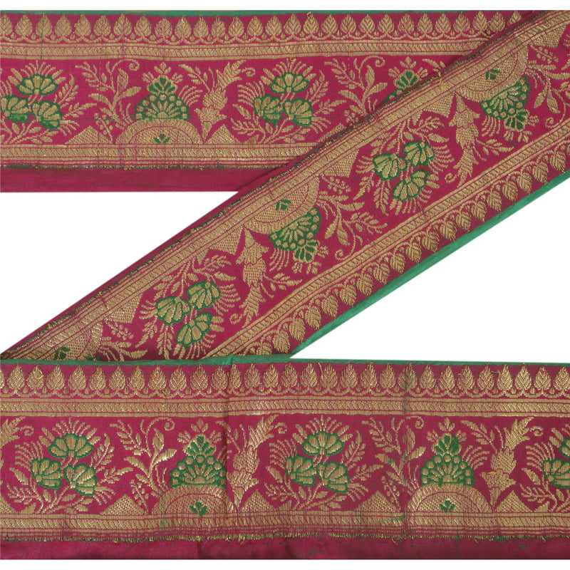 Sanskriti Vintage Pink Sari Border Brocade Craft 2.5"W Trim Sewing 1 Yd Lace