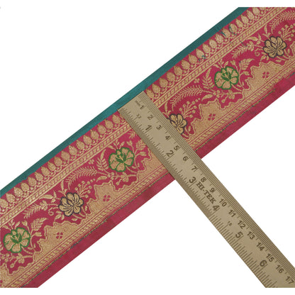 Sanskriti Vintage Pink Sari Border 2.2"W Brocade Craft Trim Sewing 1 Yd Lace