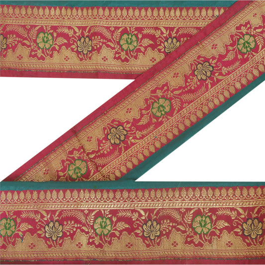 Sanskriti Vintage Pink Sari Border 2.2"W Brocade Craft Trim Sewing 1 Yd Lace