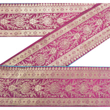 Load image into Gallery viewer, Sanskriti Vintage 5 YD Sari Border Woven Banarasi Trim Magenta Craft Zari Lace
