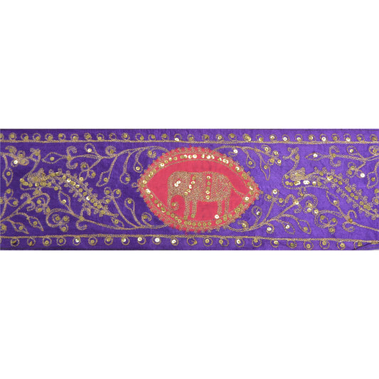 Sanskriti Vintage 1 Yd Sari Border Hand Beaded Trim Sewing Craft Purple Lace