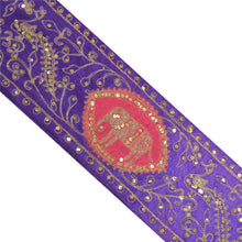Load image into Gallery viewer, Sanskriti Vintage 7 YD Sari Border Hand Beaded Trim Sewing Craft Purple Lace
