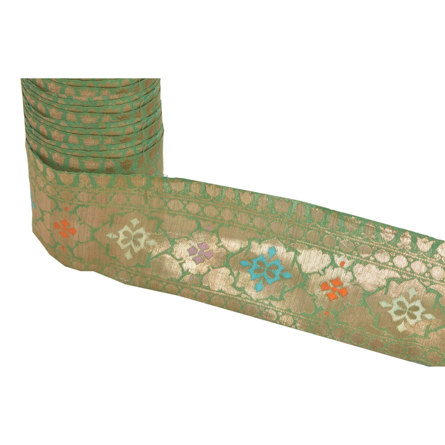 Санскрити Винтаж 1Yd Сари Кайма 4"W Парчовая Отделка Шитье Craft Зеленое Кружево