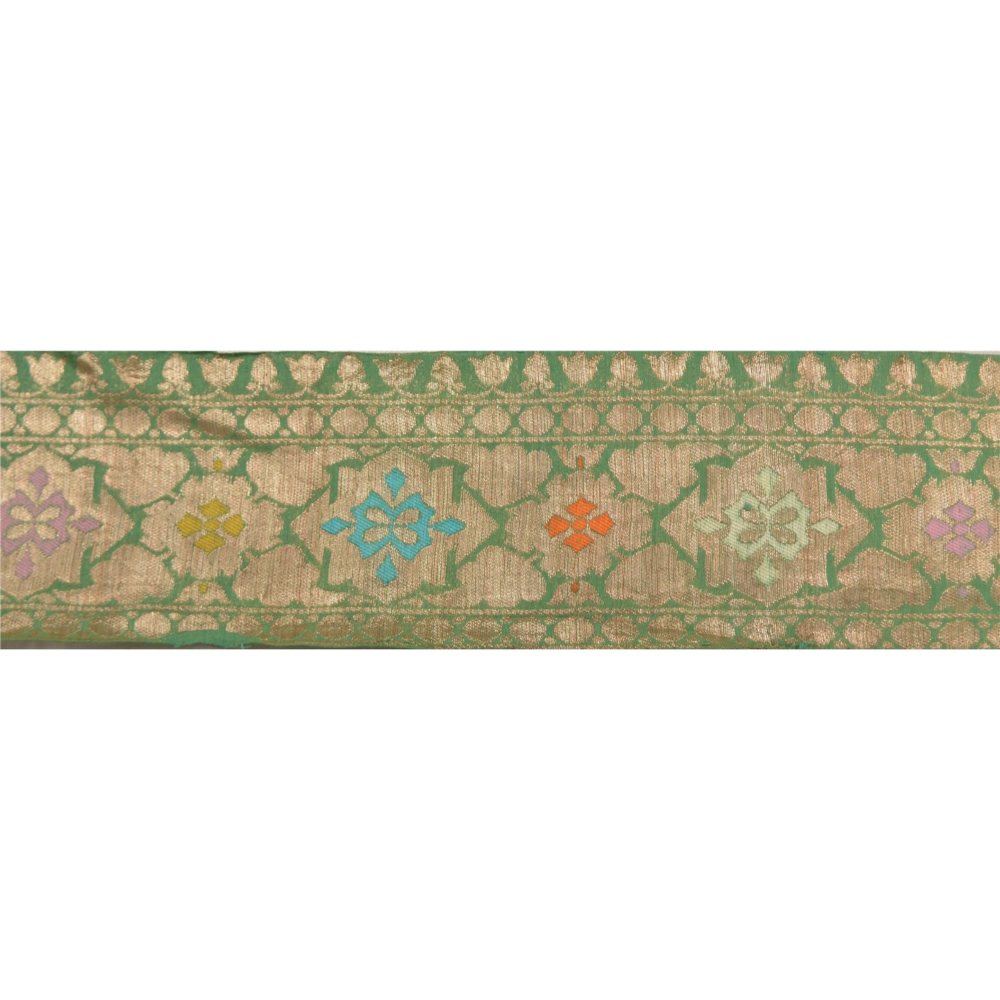 Санскрити Винтаж 1Yd Сари Кайма 4"W Парчовая Отделка Шитье Craft Зеленое Кружево