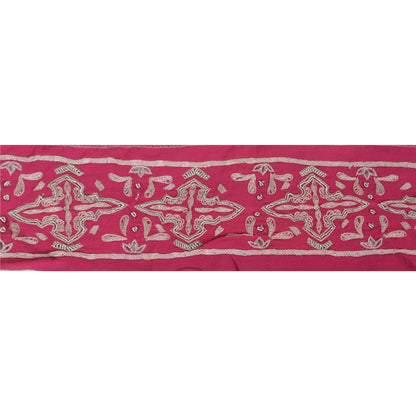 Sanskriti Vintage Sari Border Hand Beaded 1 Yd Indian Trim Sewing Pink Lace