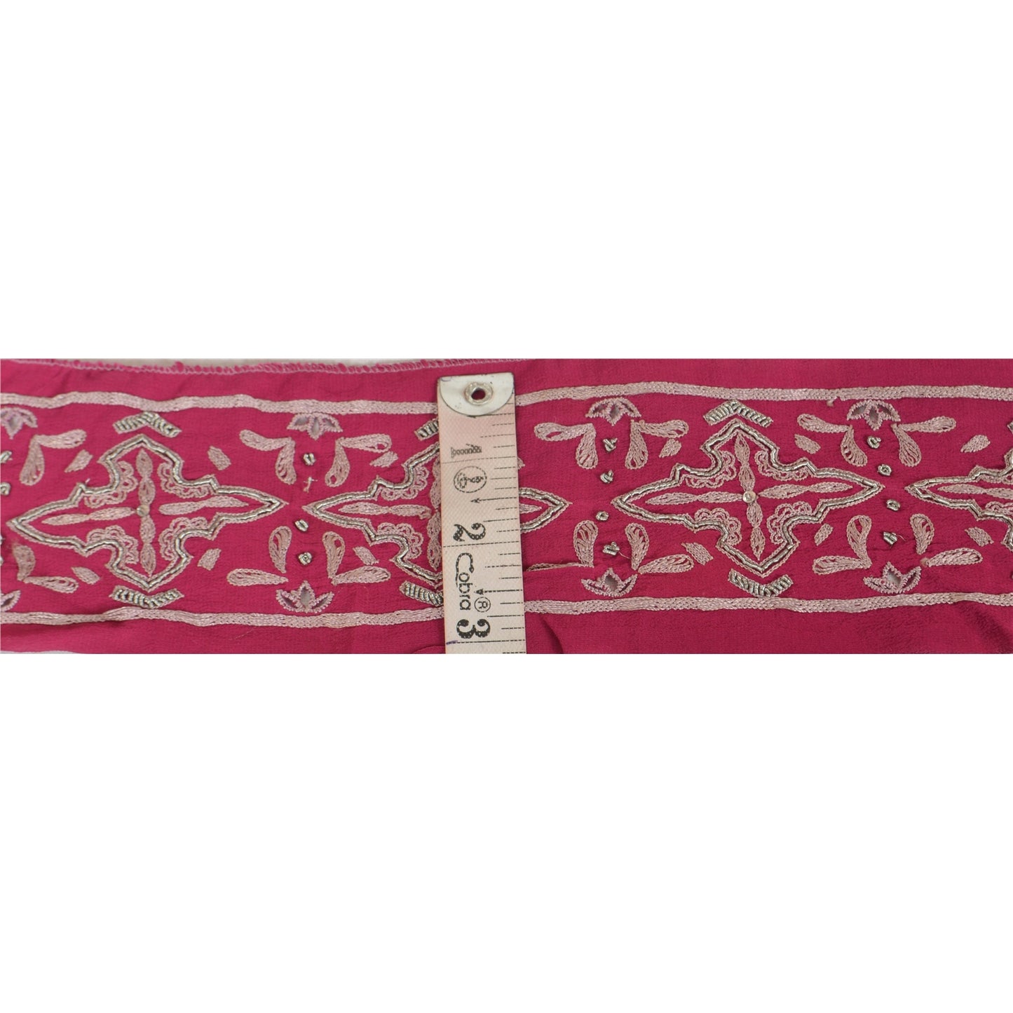 Sanskriti Vintage Sari Border Hand Beaded 1 Yd Indian Trim Sewing Pink Lace