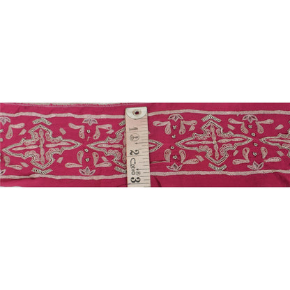Sanskriti Vintage Sari Border Hand Beaded 1 Yd Indian Trim Sewing Pink Lace