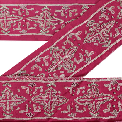 Sanskriti Vintage Sari Border Hand Beaded 1 Yd Indian Trim Sewing Pink Lace