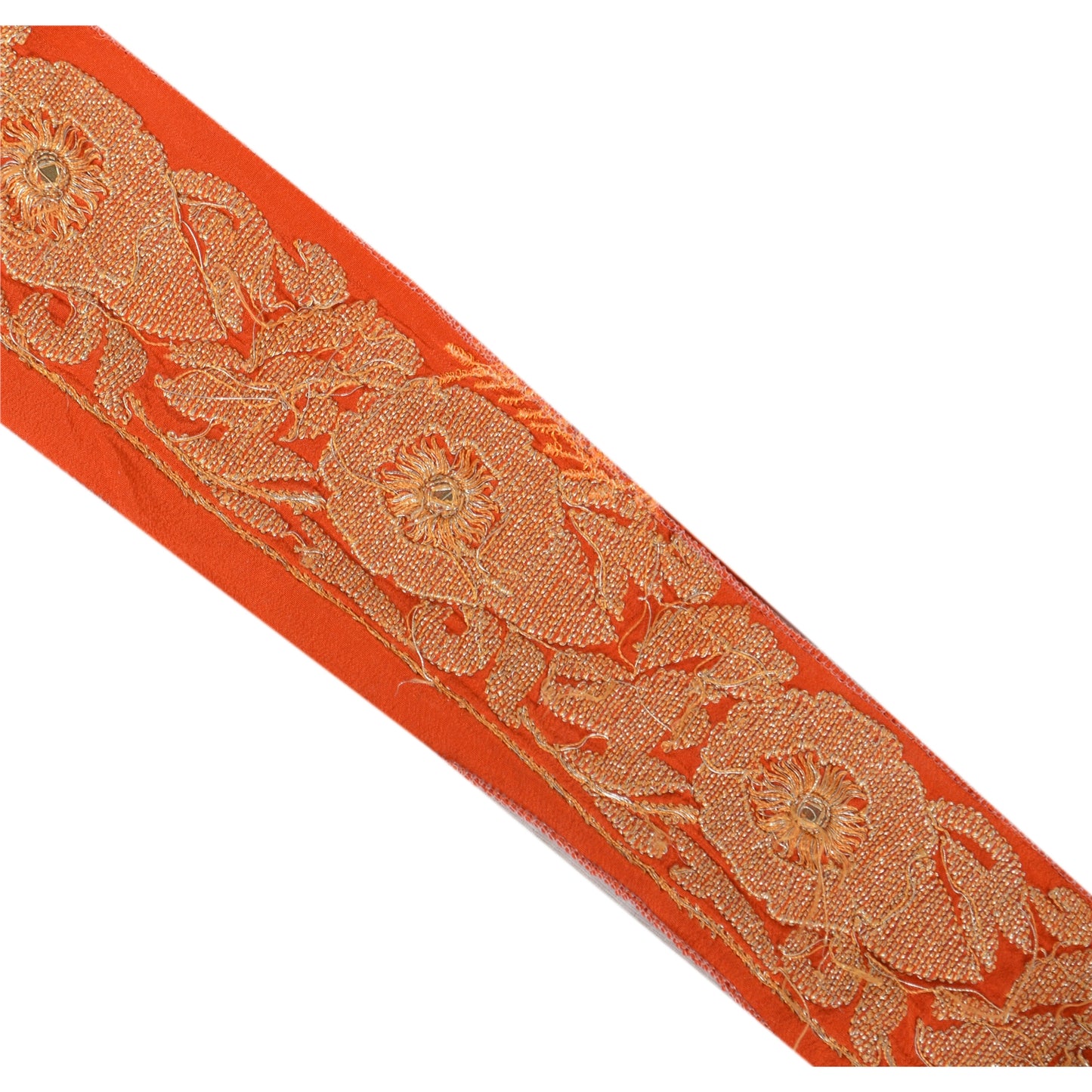 Sanskriti Vintage Sari Border Hand Beaded 1 Yd Indian Trim Sewing Orange Lace