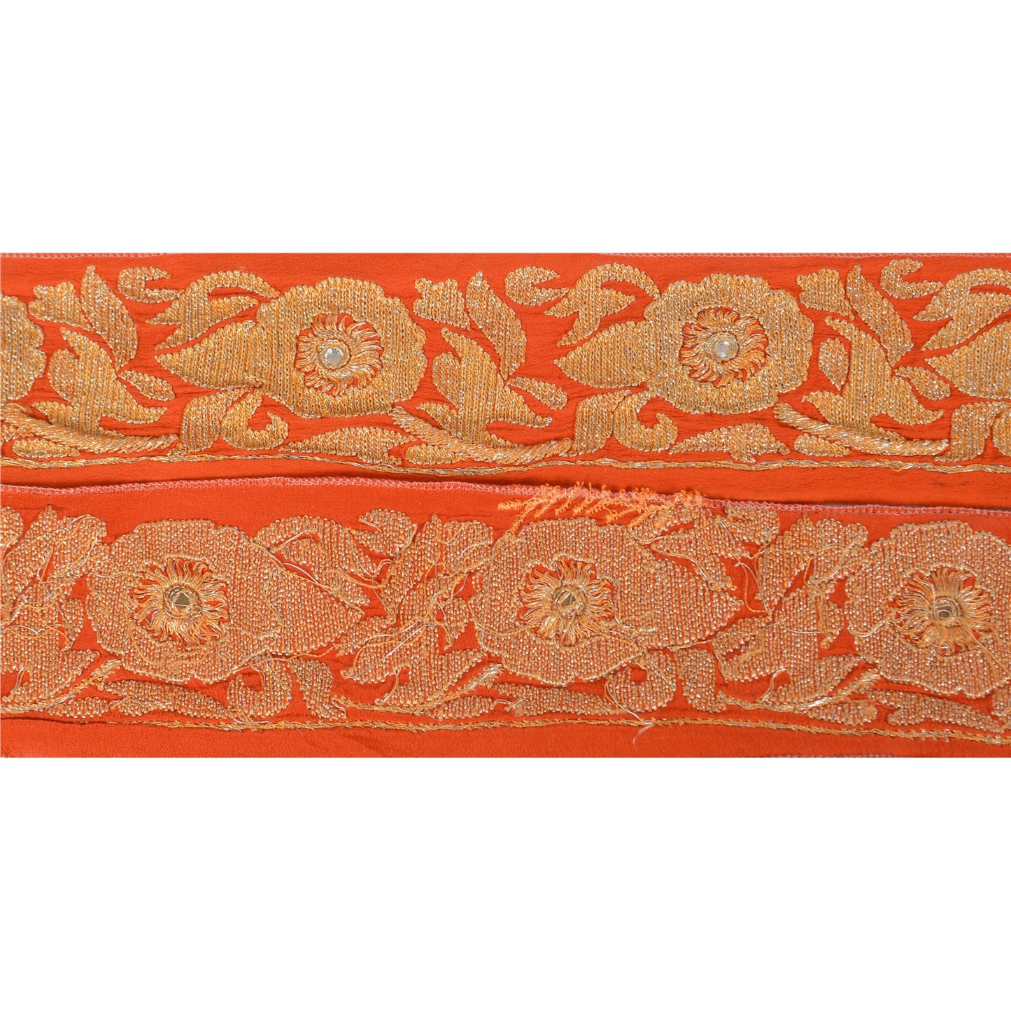 Sanskriti Vintage Sari Border Hand Beaded 1 Yd Indian Trim Sewing Orange Lace