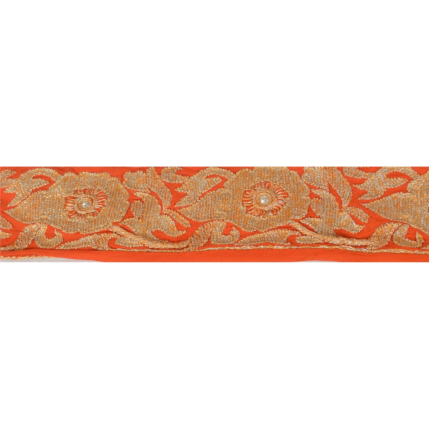 Sanskriti Vintage Sari Border Hand Beaded 1 Yd Indian Trim Sewing Orange Lace